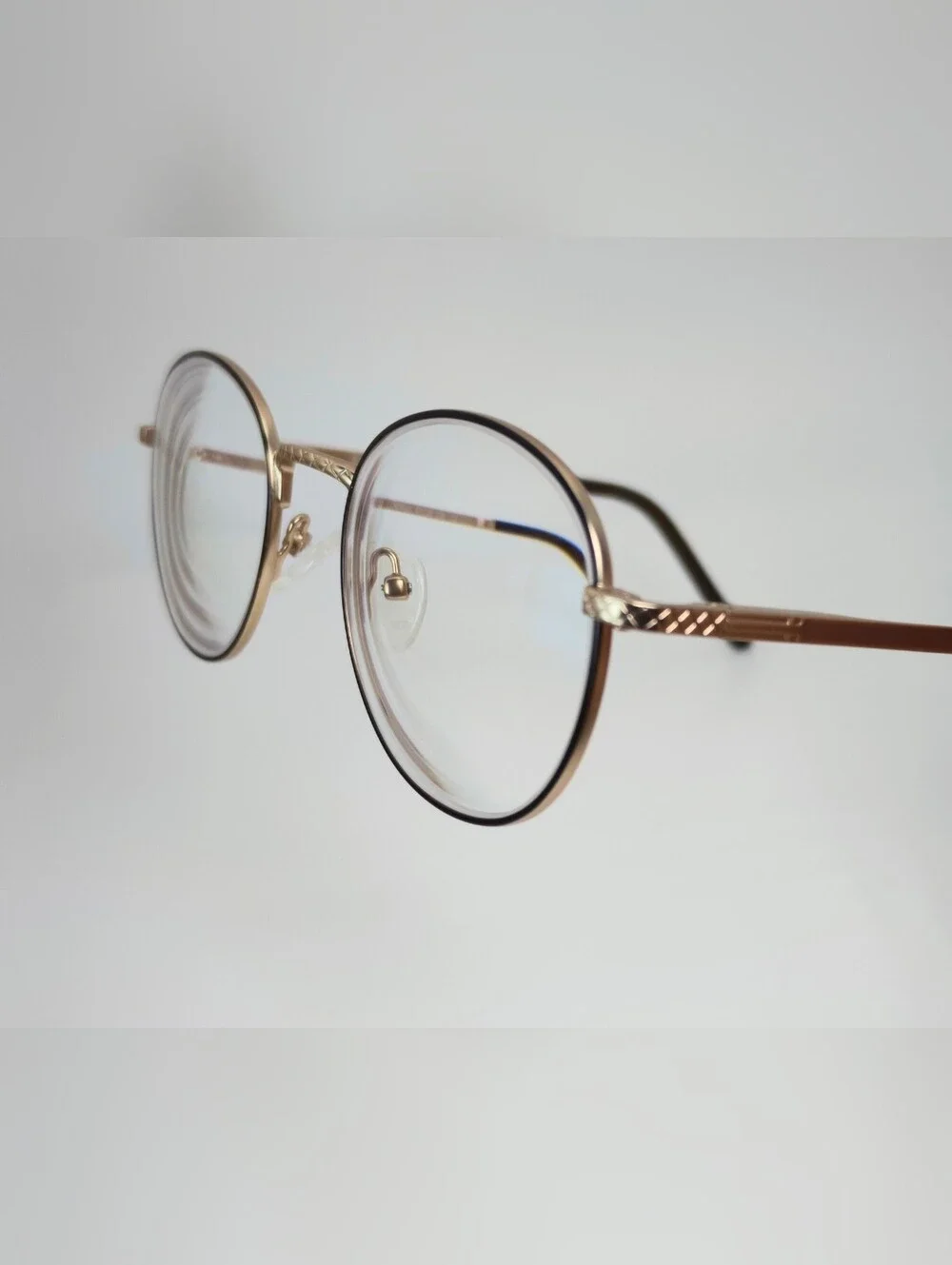 Mingus. Gold and Black Round Metal Eyeglass Frames - Women's Fashion